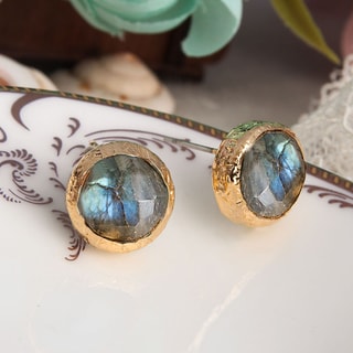 Oorbellen - Messing Doublé Goud & Labradoriet