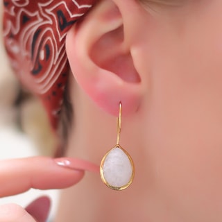 Oorbellen - Messing Doublé Goud & Maanstenen