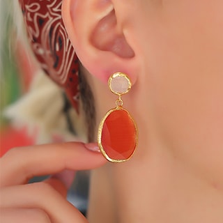 Oorbellen - Messing Doublé Goud, Kattenoog & Maansteen