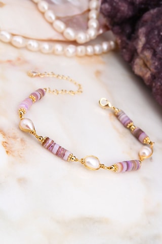 Armband - Doublé Geelgoud, Cultivéparels en Amethisten