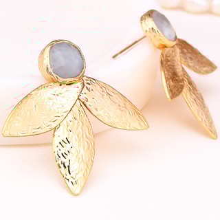 Oorbellen - Messing Doublé Goud & Maanstenen