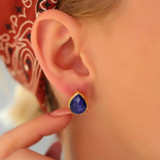 Oorbellen - messing doublé goud en agaat