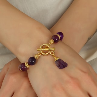 Armband - messing doublé goud en amethist