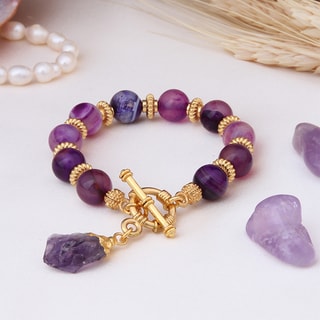 Armband - messing doublé goud en amethist