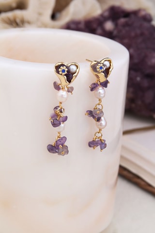 Oorbellen - Doublé Geelgoud, Cultivéparels en Amethisten