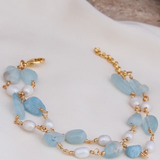 Armband - Messing Doublé & Aquamarijn