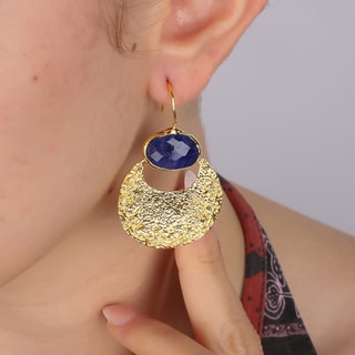 Oorbellen - Messing Doublé Goud & Saffier