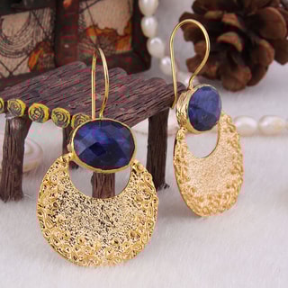 Oorbellen - Messing Doublé Goud & Saffier