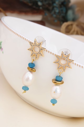 Oorbellen - Zirkonia's, Turkoois en Cultivéparels