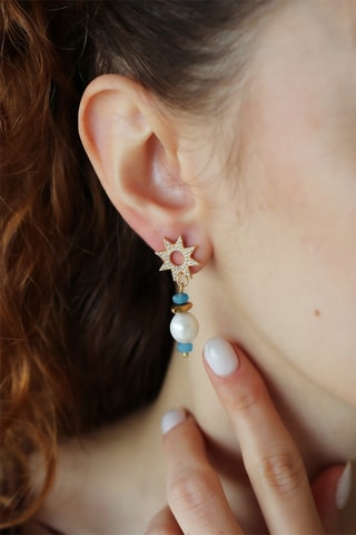 Oorbellen - Zirkonia's, Turkoois en Cultivéparels