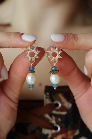 Oorbellen - Zirkonia's, Turkoois en Cultivéparels