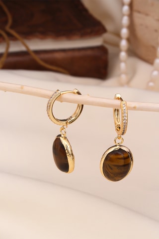 Oorbellen - Zirkonia en Tijgeroog