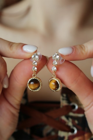 Oorbellen - Tijgerogen en Zirkonia's