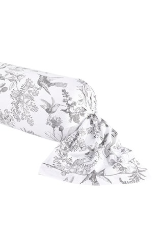 Taie de traversin en satin de coton 80 fils/cm² Colibri Floral - Blanc et gris