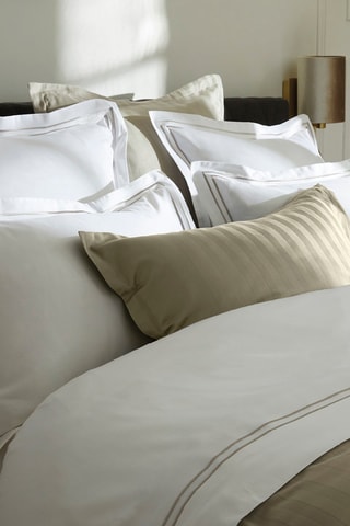 Taie de traversin en satin de coton 80 fils/cm² Paris - Blanc et taupe