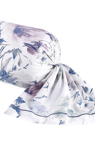 Taie de traversin en satin de coton 80 fils/cm² Erodium - Blanc et bleu