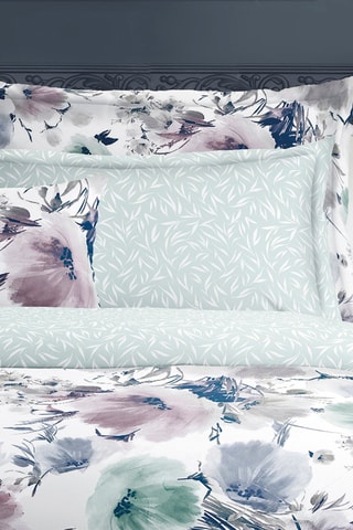 Taie de traversin en satin de coton 80 fils/cm² Erodium - Blanc et bleu