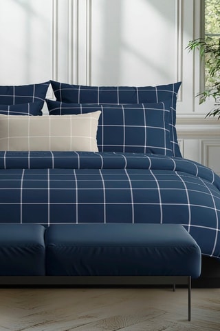 Taie de traversin en satin de coton 80 fils/cm² Amélia - Bleu foncé et blanc