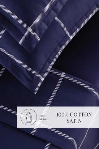 Taie de traversin en satin de coton 80 fils/cm² Amélia - Bleu foncé et blanc