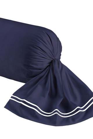 Taie de traversin en satin de coton 80 fils/cm² Paris - Bleu foncé et blanc
