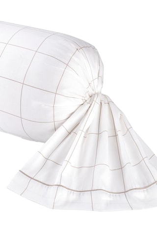 Taie de traversin en satin de coton 80 fils/cm² Carreaux - Blanc et taupe