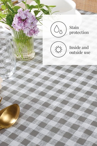 Nappe anti-tâche Effet vichy - Taupe et écru