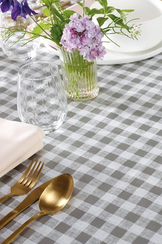 Nappe anti-tâche Effet vichy - Taupe et écru