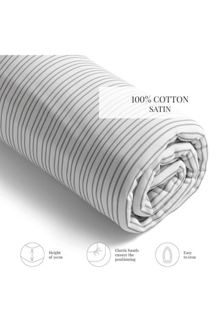 Drap-housse en satin de coton 80 fils/cm² Louisa - Blanc et gris