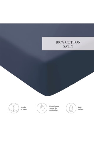 Drap-housse en satin de coton 80 fils/cm² Uni - Bleu foncé