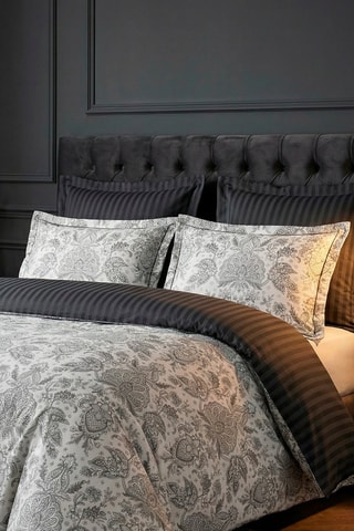 2 taies d'oreiller en satin de coton 80 fils/cm²  Fleur de prestige - Noir