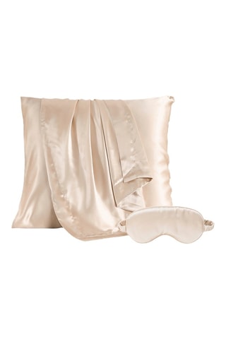 Set taie d'oreiller et masque de nuit en soie - Beige