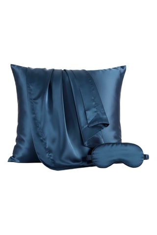 Set taie d'oreiller et masque de nuit en soie - Bleu foncé