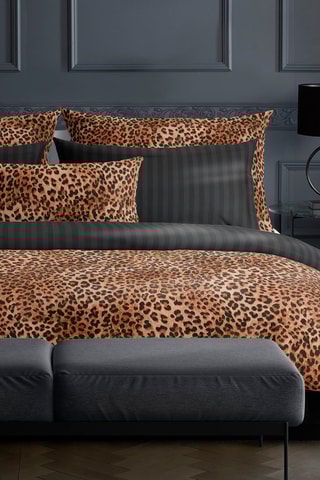 2 taies d'oreiller en satin de coton 80 fils/cm² Féline - Marron et noir