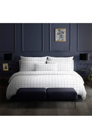 2 taies d'oreiller en satin de coton 79 fils/cm² Carreaux - Blanc