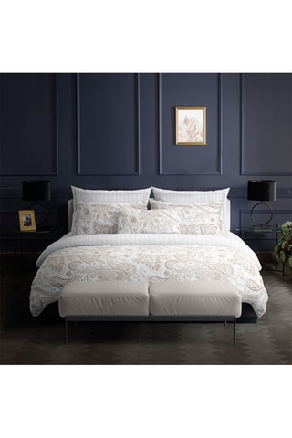 2 taies d'oreiller en satin de coton 79 fils/cm² Indienne - Blanc et beige