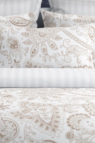 2 taies d'oreiller en satin de coton 79 fils/cm² Indienne - Blanc et beige