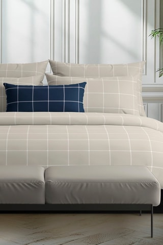 2 taies d'oreiller en satin de coton 80 fils/cm² Amélia - Taupe et blanc