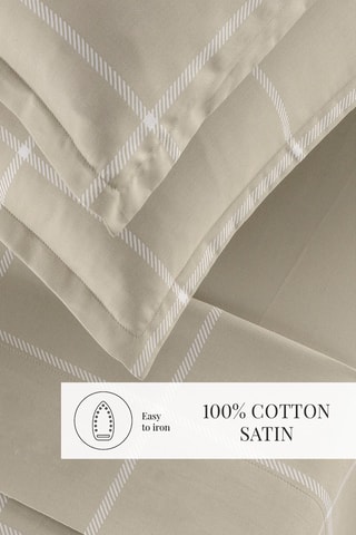 2 taies d'oreiller en satin de coton 80 fils/cm² Amélia - Taupe et blanc