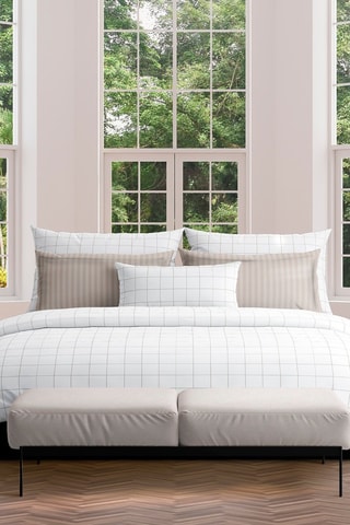 2 taies d'oreiller en satin de coton 80 fils/cm² Carreaux - Blanc et taupe