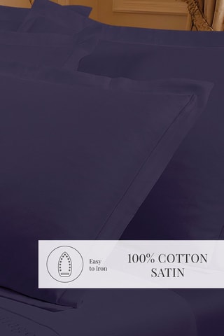 2 taies d'oreiller en satin de coton 80 fils/cm² Uni - Bleu foncé