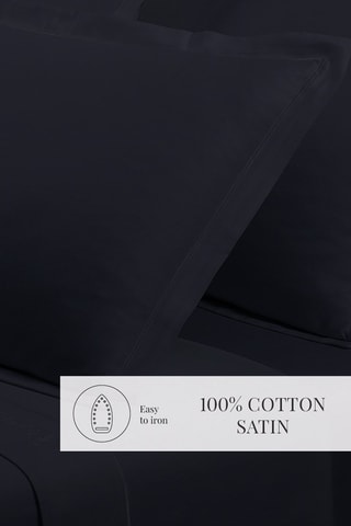 2 taies d'oreiller en satin de coton 80 fils/cm² Uni - Bleu nuit