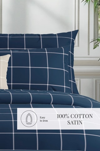 Parure de couette en satin de coton 80 fils/cm² Amélia - Bleu foncé