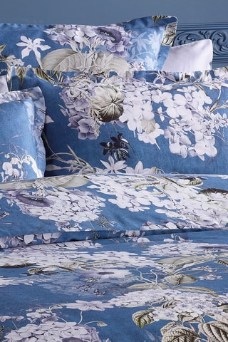 Parure de couette en satin de coton 79 fils/cm² Hortensia - Bleu et blanc