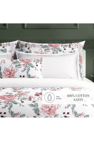 Parure de couette en satin de coton 79 fils/cm² Peony - Blanc et rose