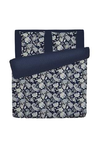 Parure de couette en satin de coton 80 fils/cm² Kashmir - Bleu foncé