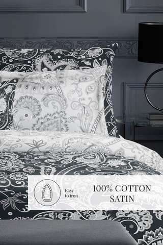 Parure de couette en satin de coton 80 fils/cm² Indienne - Noir et blanc