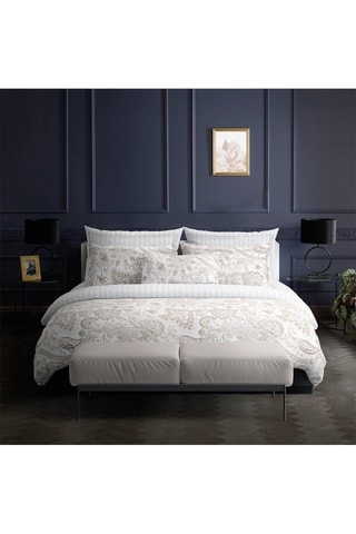 Parure de couette en satin de coton 79 fils/cm² Indienne - Blanc et beige