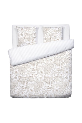 Parure de couette en satin de coton 79 fils/cm² Indienne - Blanc et beige