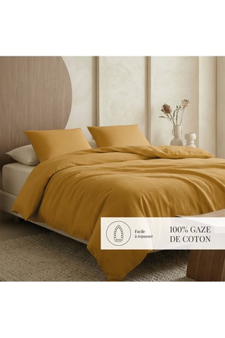 Parure de couette en gaze de coton 85 fils/cm² - Jaune