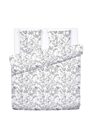 Parure de couette en satin de coton 80 fils/cm² Colibri floral - Noir et gris